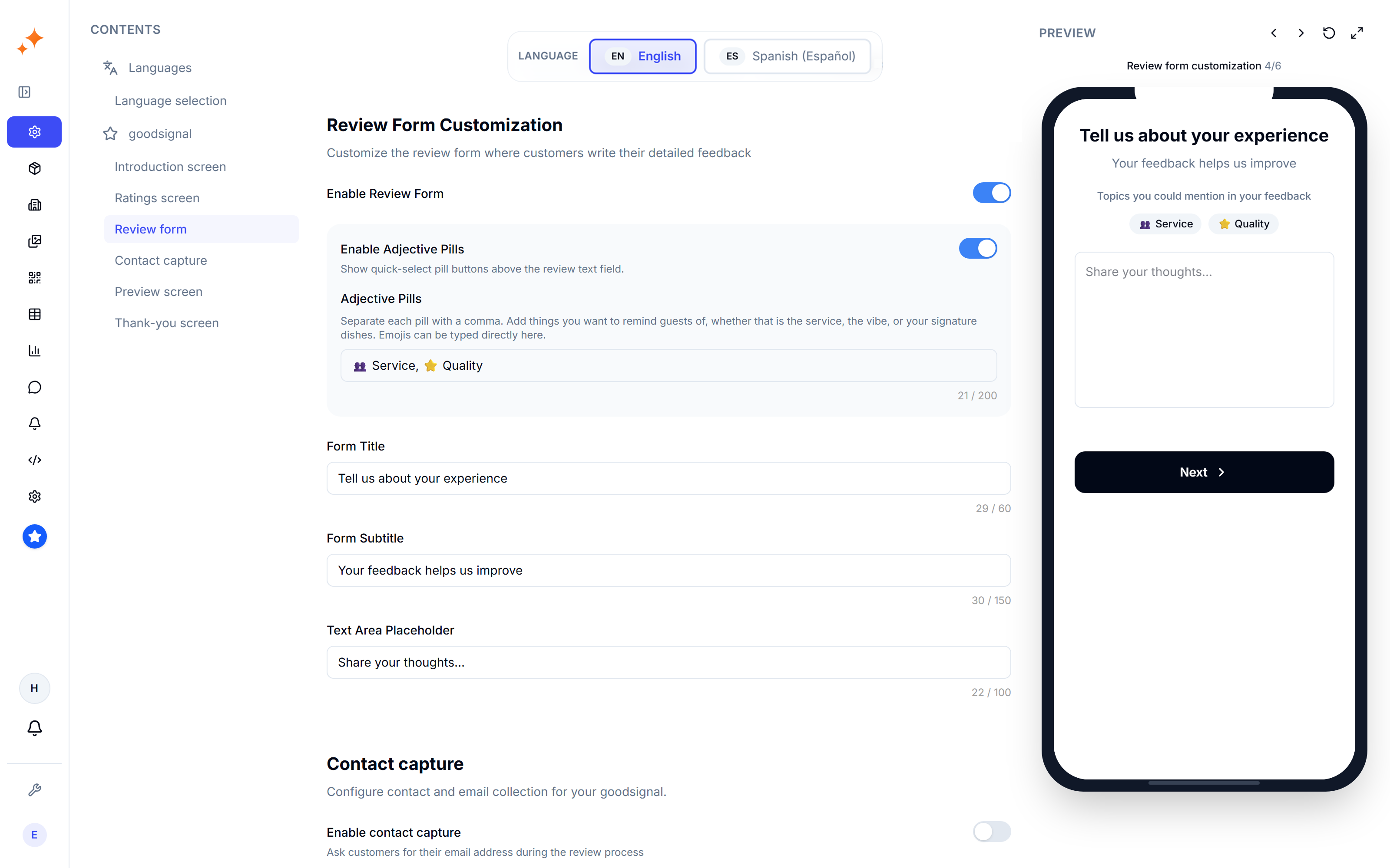 Desktop view of the Good Signal survey builder